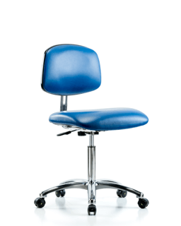 Blue office chair with chrome base and ergonomic seat, perfect for a modern workspace.