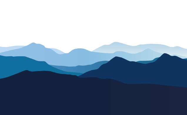 Illustration of mountains with blue peaks starting in the foreground and getting gradually lighter in the background